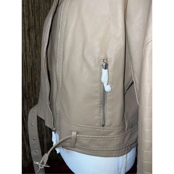 NEW Women’s Faux Leather Tan Moto Jacket XL - Picture 6 of 8